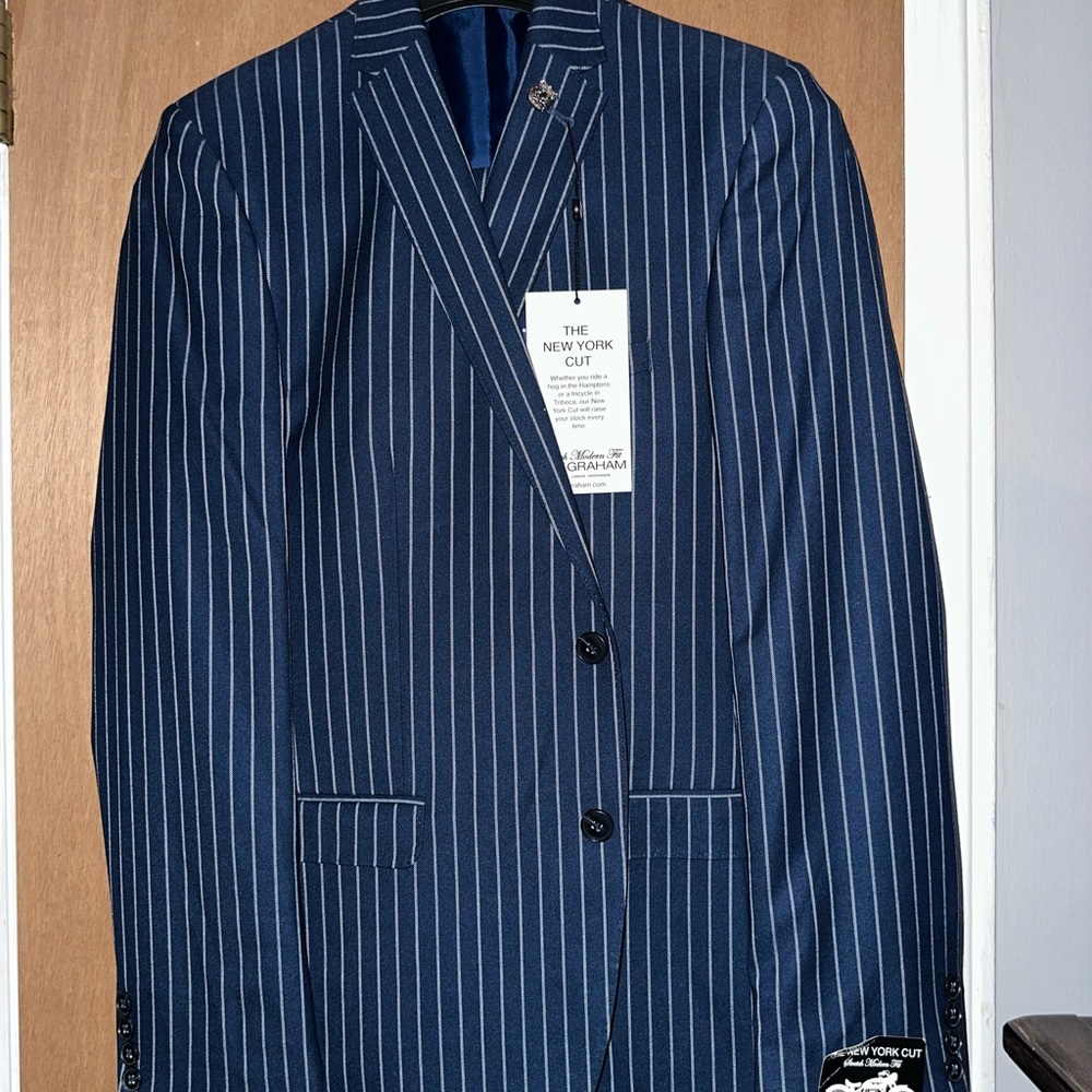 Classic Blue Pinstripe Suit with Notched Lapels